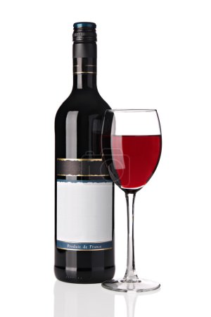 Bottle of red wine with glass of wine