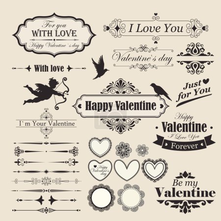 Valentine`s Day vintage design elements
