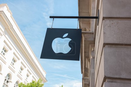 Apple logo on a Apple store in London.