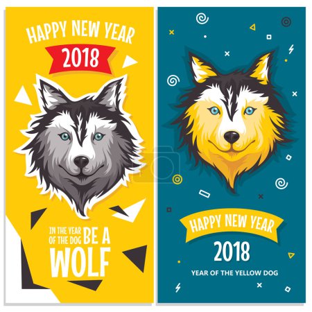 2018 New Year greeting cards with stylized dog