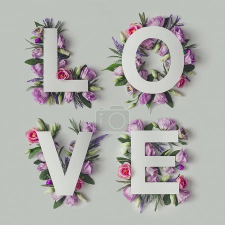 Creative layout with flowers and Word LOVE