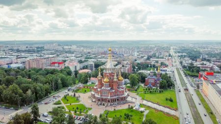 Russia, Izhevsk - August 18, 2017: Cathedral of the Holy Archangel Michael 
