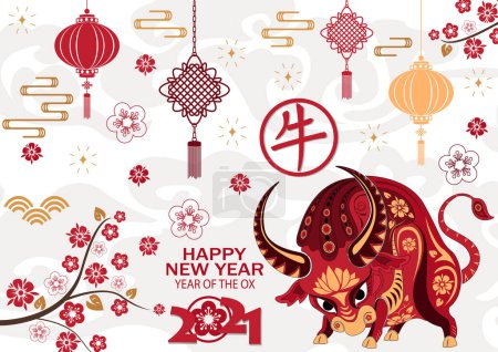 Chinese new year 2021 background. Chinese translation Ox