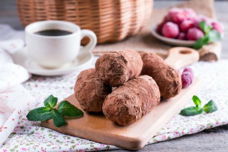 Traditional russian cake truffle potatoes, selective focus