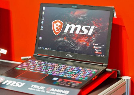 MSI laptop at booth during CEE 2017 in Kiev, Ukraine.
