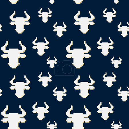 Seamless pattern with pixel Bulls-symbol of the New year. Chinese new year. Vector of the astrological sign of the bull.