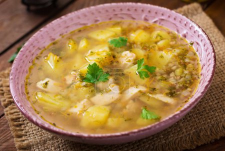 Chicken soup with potatoes and buckwheat