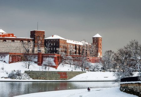 Wawel Hill and Vistula River in winter