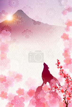 Dog Mt. Fuji New Year's card background