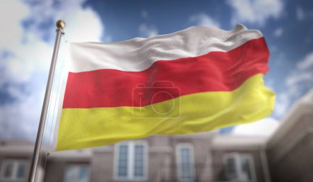 South Ossetia Flag 3D Rendering on Blue Sky Building Background 