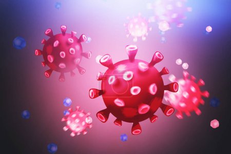 Red virus cell over blue background. Coronavirus