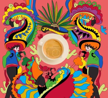coffee with colorful mexican theme