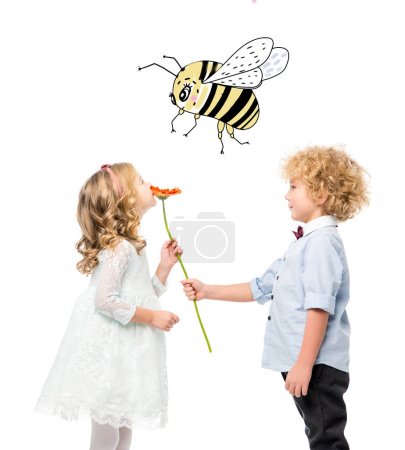 kids with flower and bee