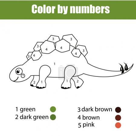 Coloring page with dinosaur stegosaurus. Color by numbers educational children game, drawing kids activity.