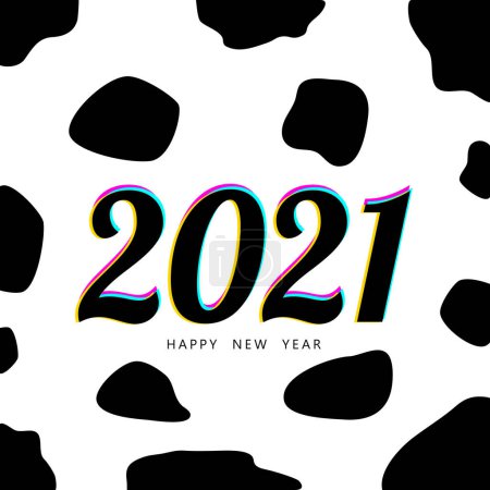 2021. Year of the Ox. Cow pattern. Happy new year. Black and white holiday design. Template poster, card, invitation for party with year 2021