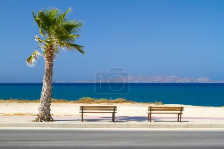 Benches at Aegean sea on Crete