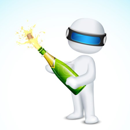 3d Man with Champagne Bottle
