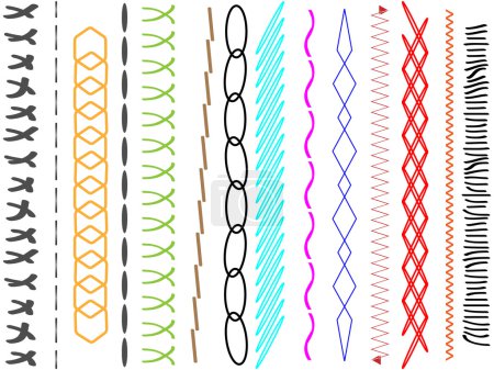 Set of horizontal thread stitches