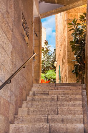 Narrow stone streets of ancient Jerusalem, Israel