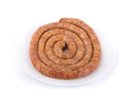 Sausage from pork and beef on a white background
