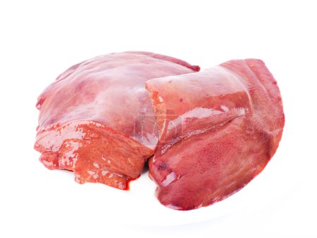 Pork fresh liver on a white background