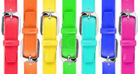 Leather belts of all colors of a rainbow
