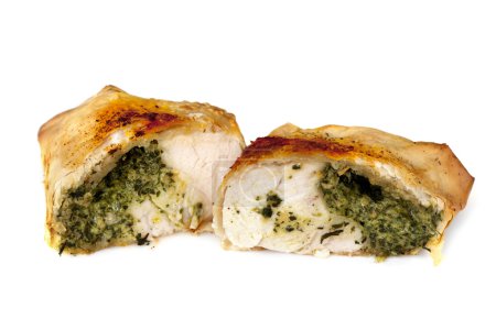 Chicken and Spinach Filo Parcel over White