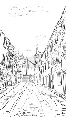 Croatia town street - sketch illustration