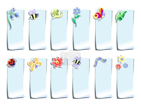Blue stickers with flowers and insects