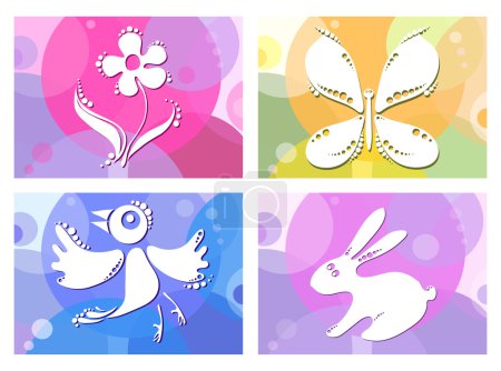 Creative vector illustration of bird, butterfly, flower and bunny