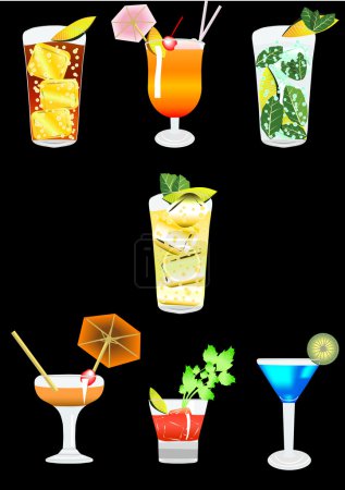 Collection of alcoholic cocktails on a black background