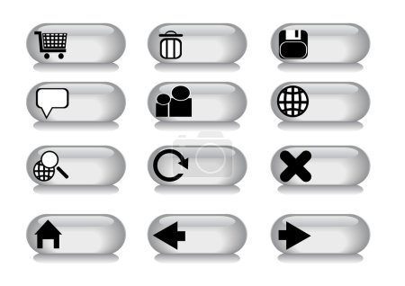 Collection of different grey buttons with icons, vector illustration