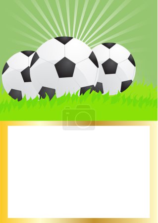 Card of soccer balls on green grass