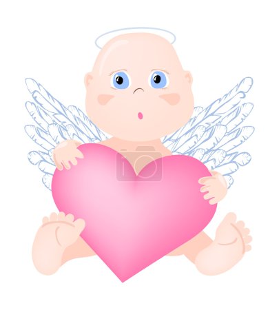Vector illustration of angel with big heart
