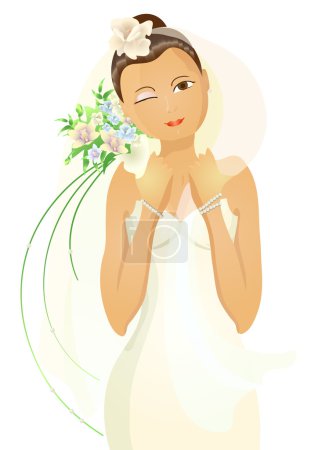 Beautiful bride with flowers winking