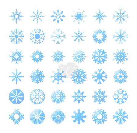 Thirty six blue snowflakes