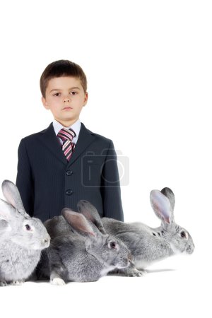 Boy and rabbits