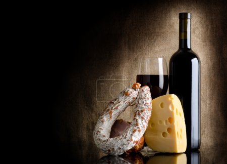 Wine bottle and cheese