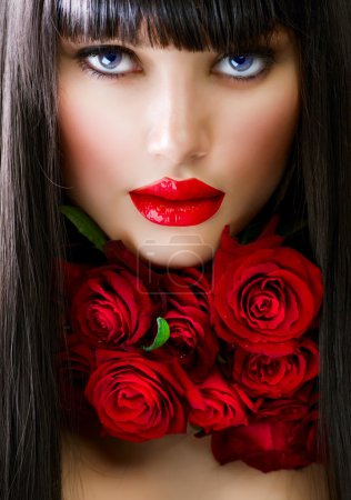 Beautiful Fashion Girl with Roses