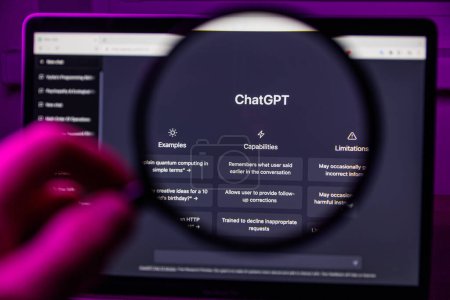 Vilnius, Lithuania - 2023 February 20: Chat GPT OpenAI through magnifying glass on screen