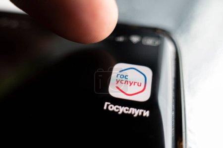 Barnaul. Russia June 20, 2022: application of public services on the smartphone screen in close-up.